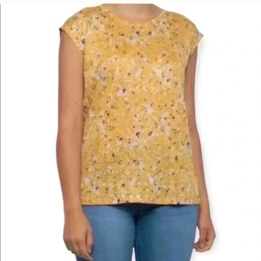 Rachel Zoe 100% Linen Yellow Print Sleeveless Top Size S